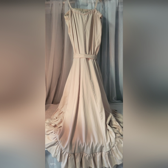 VENUS Cream Maxi High Low Dress with Ruffle Hem - Picture 3 of 6